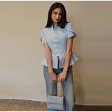 2026 Spring Summer Short Puff Sleeve Frog Button Shirt For Women Stand Collar  Single Breasted Blouse Lady Chic Street Party Top