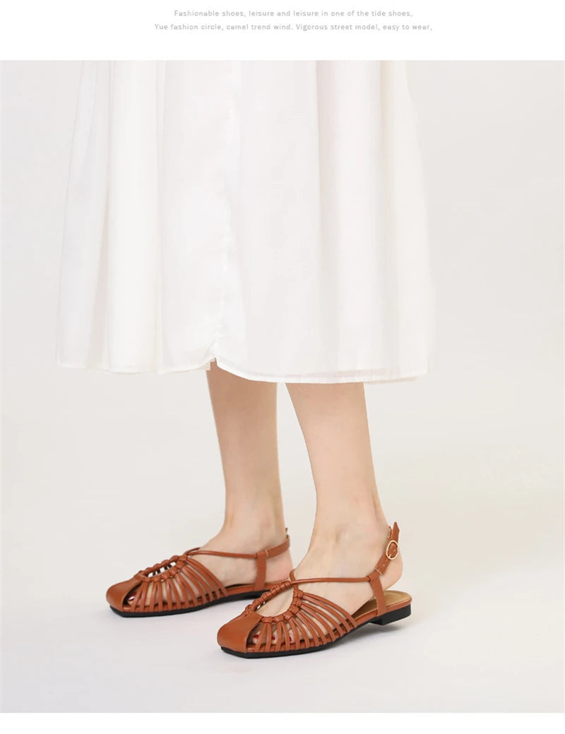 Women's Narrow Band Roman Flat Sandals — Buckle Strap Gladiator Beach Shoes