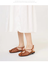 Women's Narrow Band Roman Flat Sandals — Buckle Strap Gladiator Beach Shoes