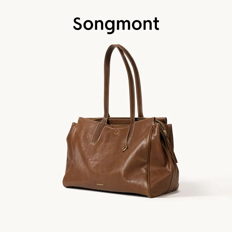 Songmont Travel Bag Vegetable Tanned Cowhide Tote Shoulder Handbag