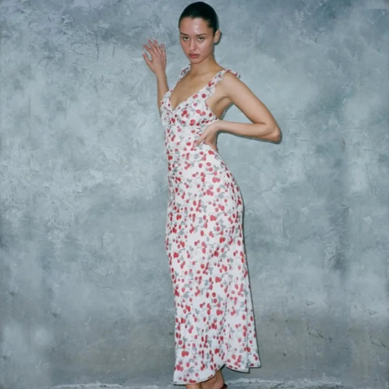 Women's Floral Print Backless Maxi Dress