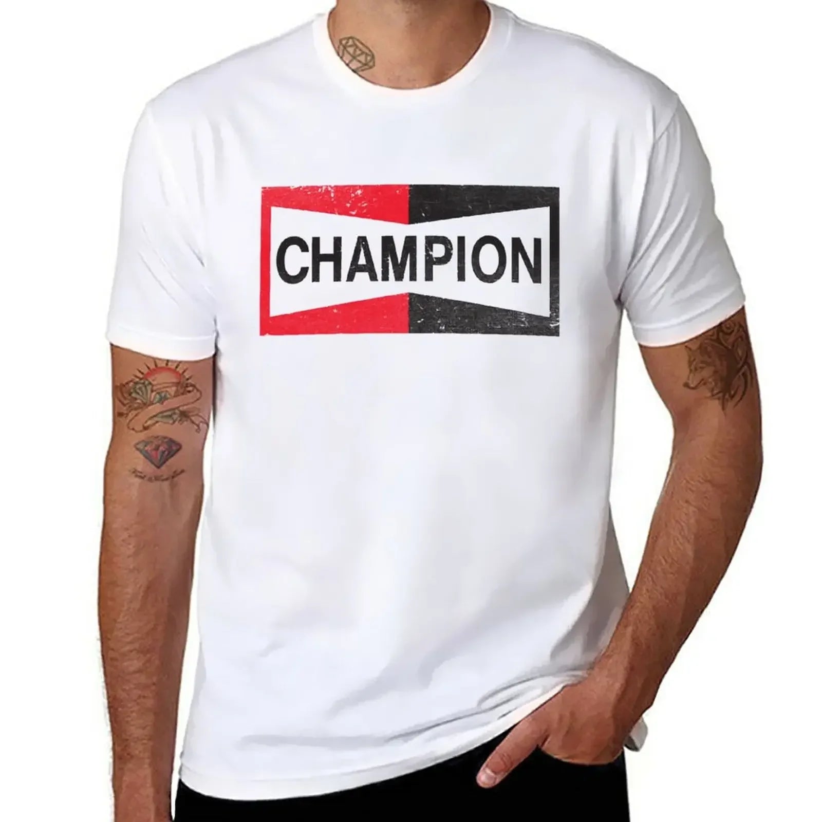 Men’s Champion Spark Plug Retro Distressed Emblem Tee