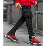 Men Casual Pencil Jeans Male Elastic Multi Pocket Small Slim High Street Denim Pants Wash Solid Color Mid Waist Cargo Jeans