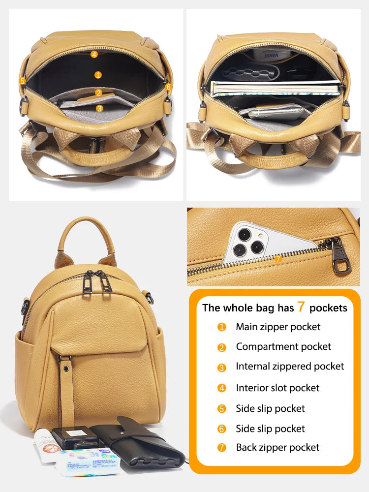 Zency Soft Genuine Leather Women Small Casual Backpack Travel Rucksack Shoulder Bag Purse Preppy Style Mochila 2025