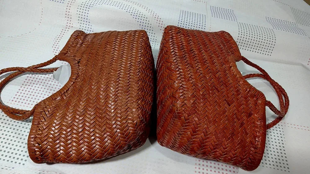 100% Natural Cowhide Weave Handbags Fashion Small Manual Hand Made Ladies Woven Handbag Exquisite Tote Dating Shopping Bags