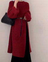 Women's Spring Autumn Long Split Sweater Sling Dress Two Piece Set Lady Graceful Black Knit Clothing Sleeveless Dresses Outfits