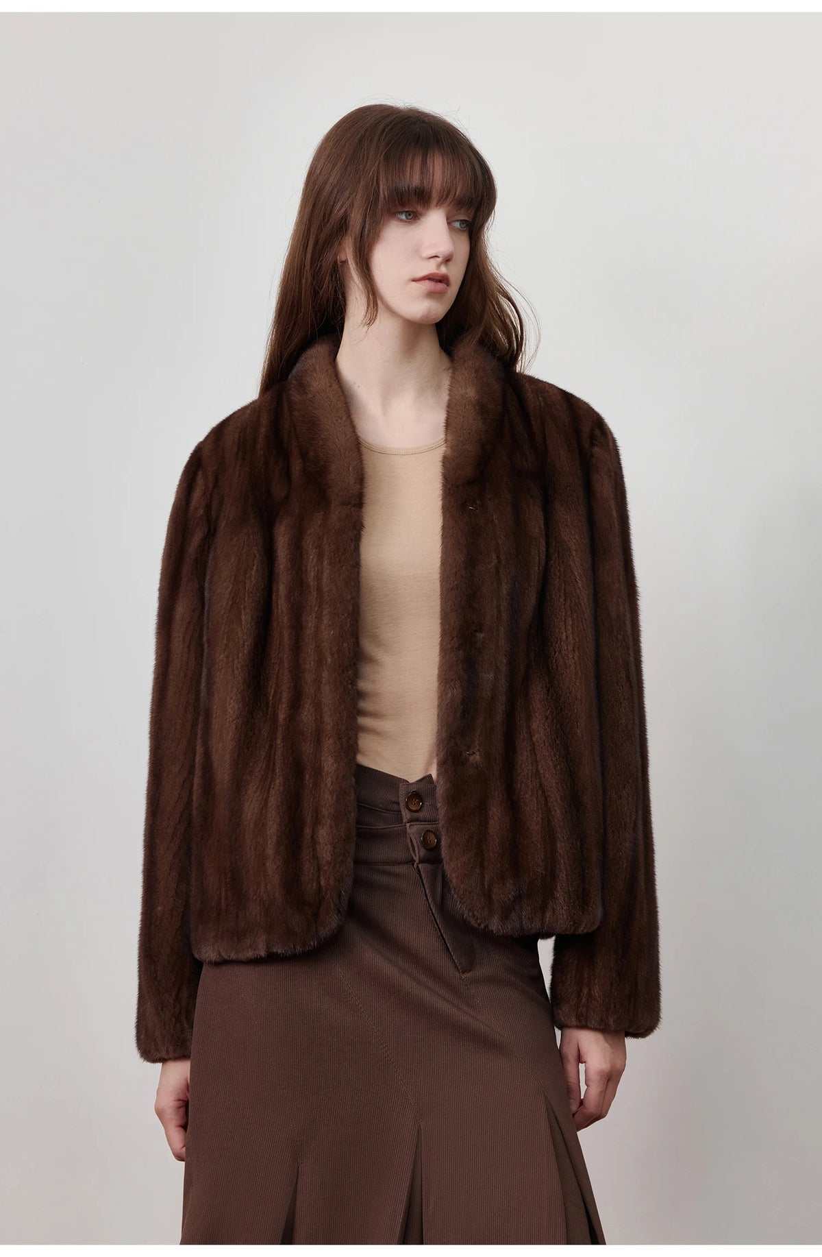 Women's Short Faux Fur Coat with Stand Collar
