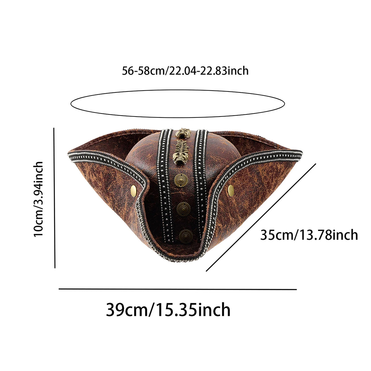 Pirate Hat for Women Men Creative PU Leather Tricorn Costume Hat for Halloween Cosplay Party Supply Costume Props