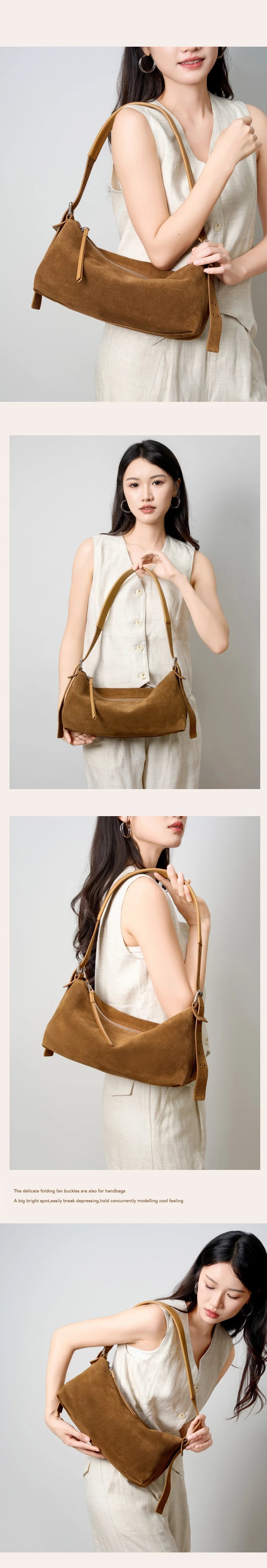 Women's Handbag New Suede Top Grain Leather Crossbody Bag Korean Style Wide Strap Shoulder Handheld Women Light Luxury Versatile