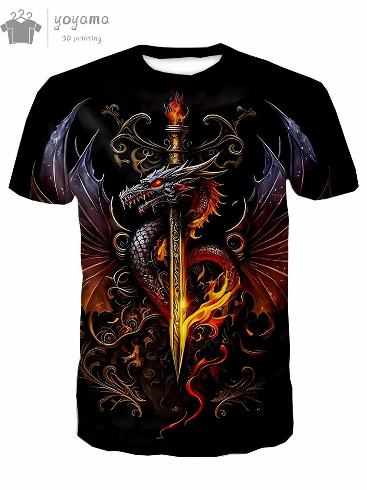 Men's Dragon Print Short Sleeve Graphic T-Shirt