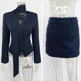 Tuularose 3 Piece Dress Set Women Elegant V-Neck Striped Ribbon Blazer Slim Short Dress Set Fashion Luxury Women Party Dress Set