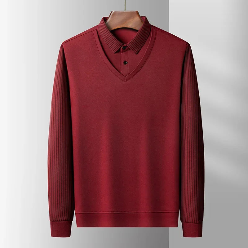 Men's Contrast Polo Shirt – Relaxed Long Sleeve Layered Look