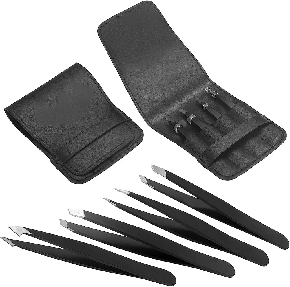 Professional 4-Piece Stainless Steel Tweezers Set with Travel Case - USA Origin