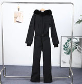 Women’s Faux Fur Hooded Ski Jumpsuit | Waterproof Winter Romper