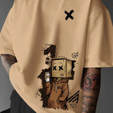 Men's Pure Cotton Graffiti Print Loose Fit Casual T-Shirt