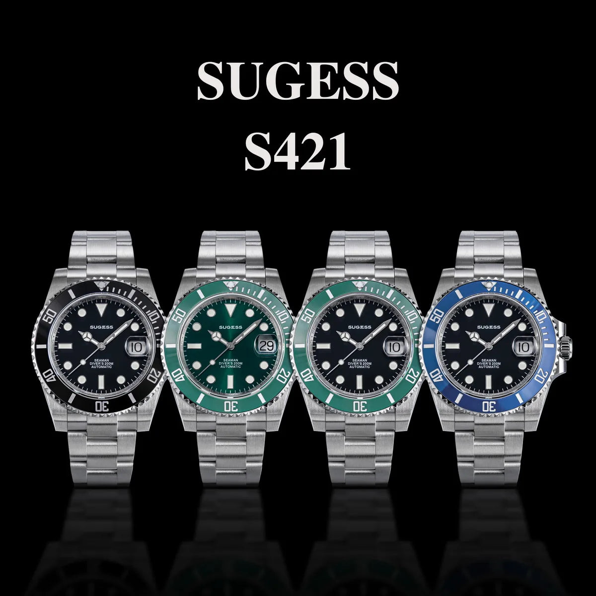 Sugess Watch of Men Diver 2130 Automatic Mechanical Wristwatch Date Sapphire Crystal Luminous Ceramic Bezel Waterproof 200M S421