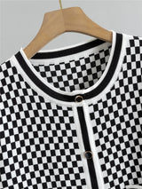 Women's Plaid Knit 2-Piece Set: Button-Down Cardigan & High-Waist Wide Leg Pants
