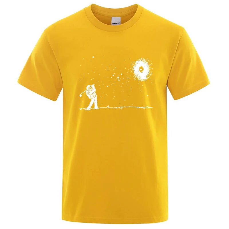 Men's High Quality Cotton Blend Funny Astronaut Print Summer T Shirt Loose O-neck Men Tshirt Short Sleeve T-shirt Male Tees Tops