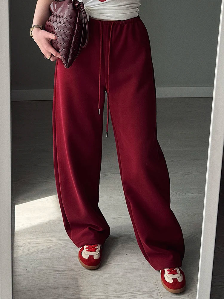 Autumn Burgundy Sweatpants Women Straight Leg Sport Pants Cotton Ladies Coffee Basic Joggers Wide Leg Women's Pants And Trousers