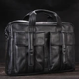 Vintage Crazy Horse Genuine Leather Men Briefcase Large Business Bag Tote Office Bag 15.6“Laptop Case attache Male Shoulder Bag