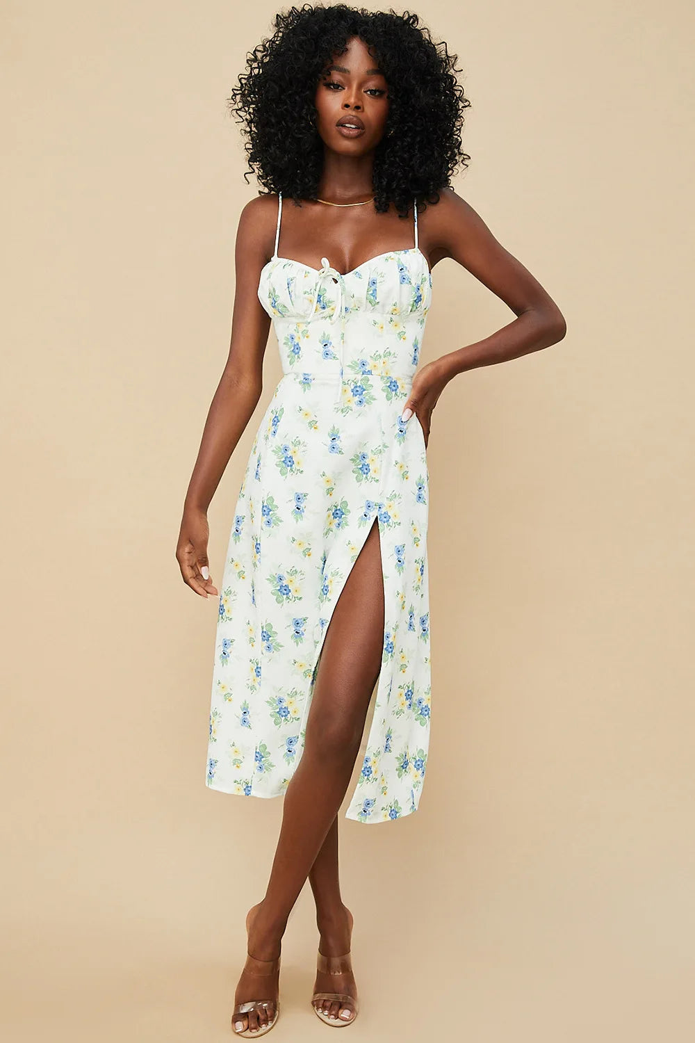Women's Floral V-Neck Bodycon Maxi Dress