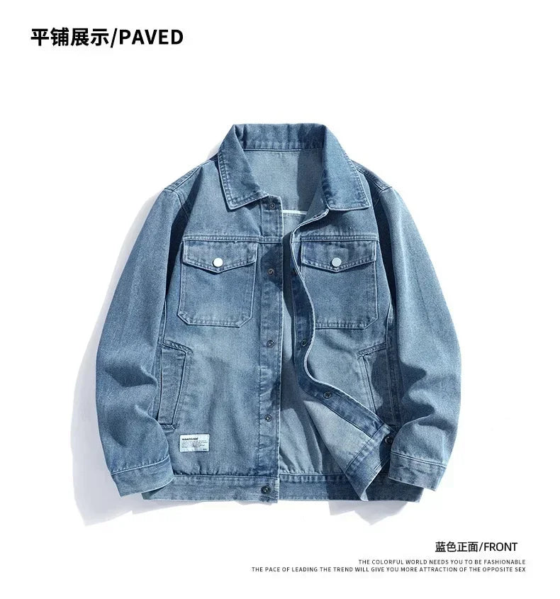 Autumn Men Solid Workwear Denim Jackets Fashion Motorcycle Vintage Jeans Jackets Hommes Slim Fit Cotton Casual Black Blue Coats