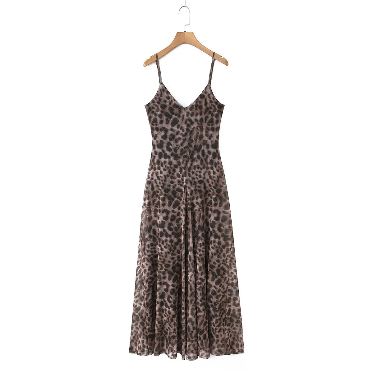 Vintage Chic Leopard Printed Sling Vestido Women Casual Backless Pleated Loose Fit Fold Spaghetti Strap Dress Vacation Beachwear