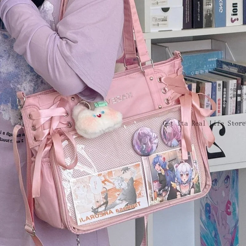 Italife Luxury Large Ita Bag with Ribbon ACG Display Women Blue Big Clear Shoulder Bag with Pin Insert Girl Pink Itabag Bow H201