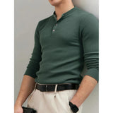 AIOPESON Ribbed Stripe Polo Shirt – Men's Long Sleeve