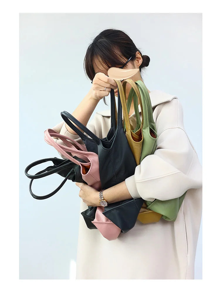 Women Genuine Leather Tote Luxury Light Weight And Comfortable To Use Handbag Colorful Soft Shopping Bags