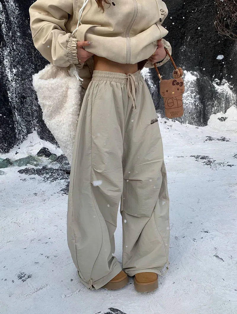 Women's Fleece Wide-Leg High-Waist Pants