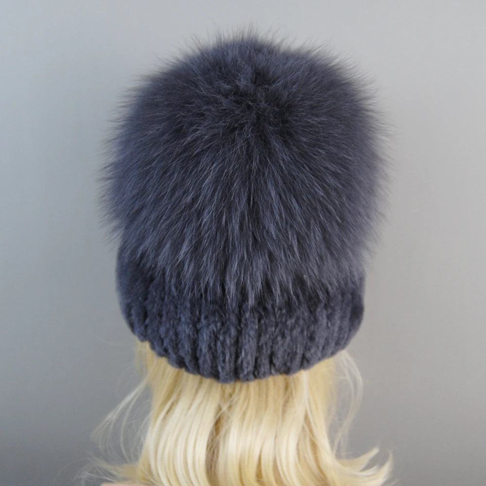 Women's Luxury Rex Rabbit & Fox Fur Beanie Hat