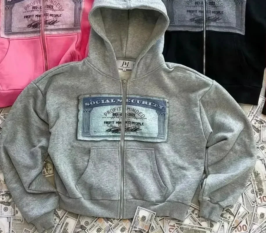 Y2K Graphic Zip-Up Hoodie for Everyday Street Style