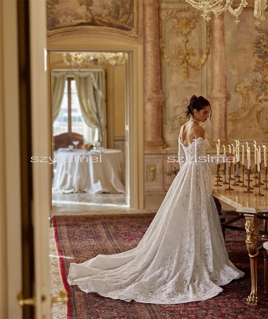 Modern Sweetheart A-Line Wedding Dress 2026 Bridal Gowns Long Sleeve Customizable Elegant Bridal Dress for Your Special Day