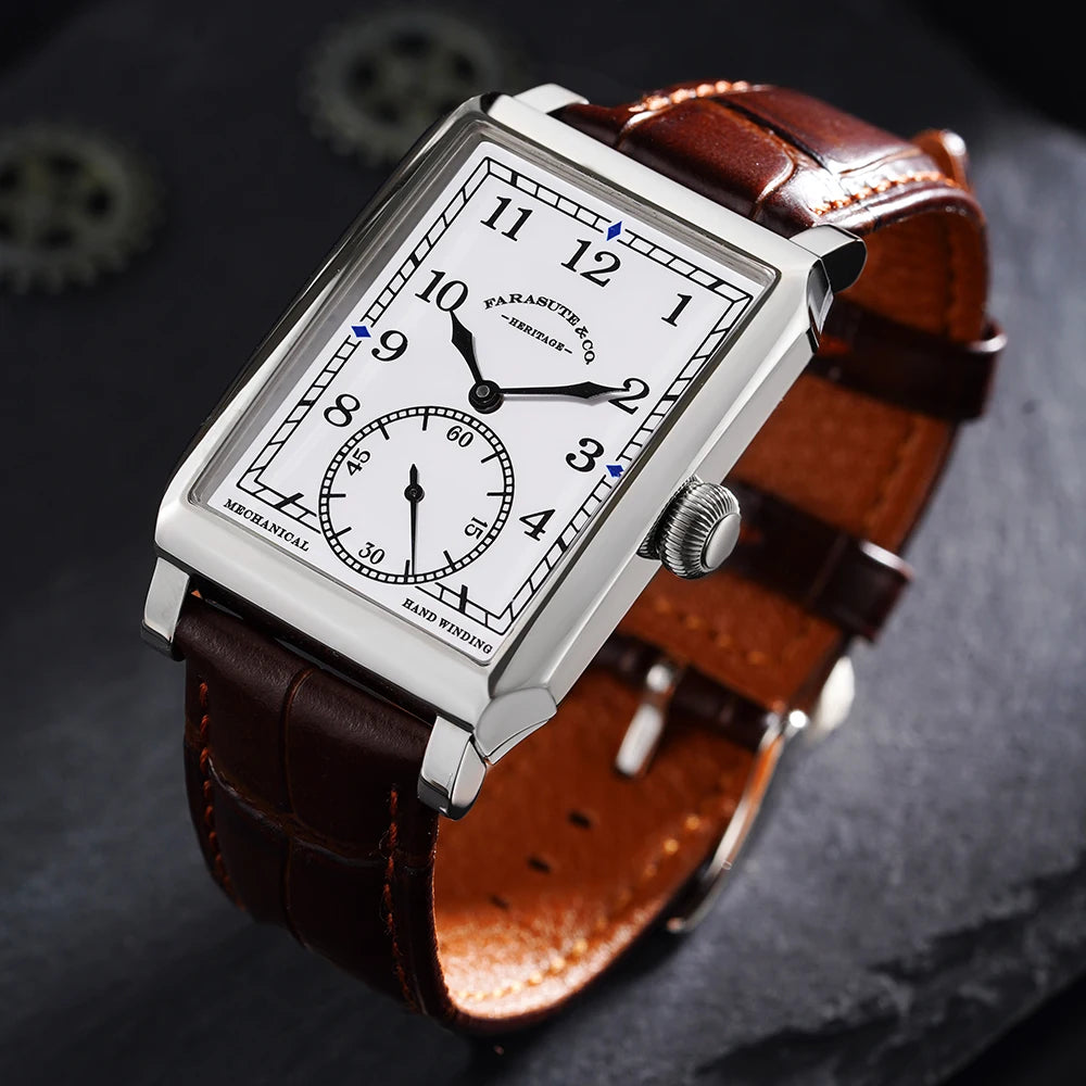 FARASUTE 2026 New Retro Wristwatches Men Casual Manual Square Customized Mechanical Movement Watch Male Sapphire Glass Reloj