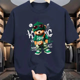 Men’s Geometric Bear Print 100% Cotton Oversized T-Shirt