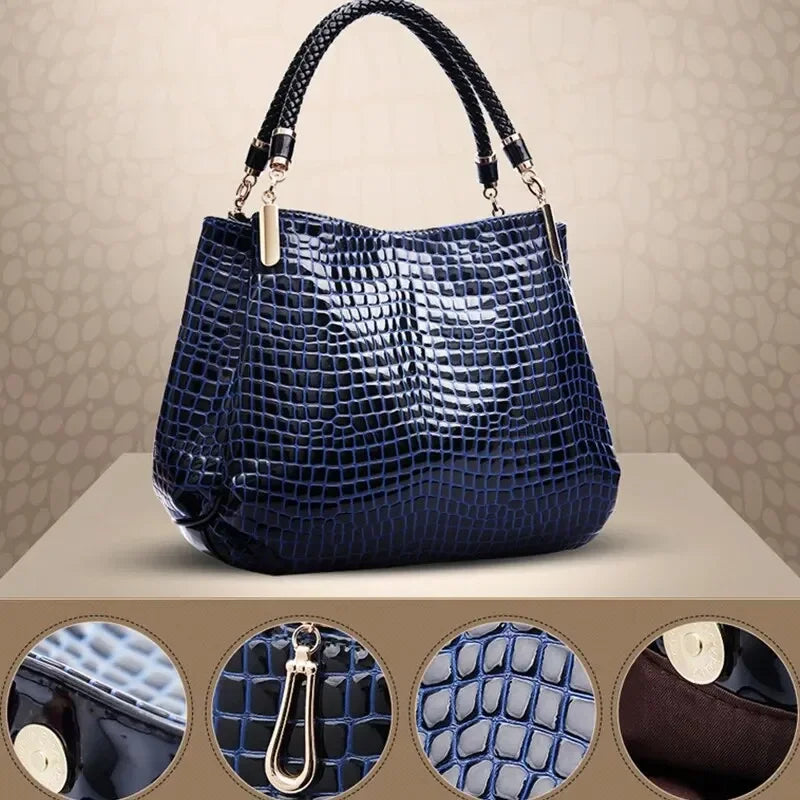 Women's Crocodile Print Large Capacity Bucket Tote Bag