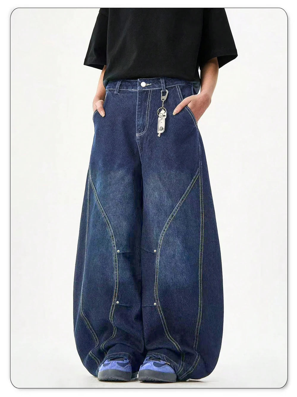 Unisex Blue Wide-Leg Balloon Jeans