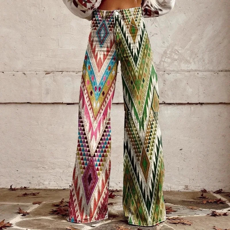 Women's 3D Print Wide-Leg "Jeans" – Trendy Low-Waist Flare Pants
