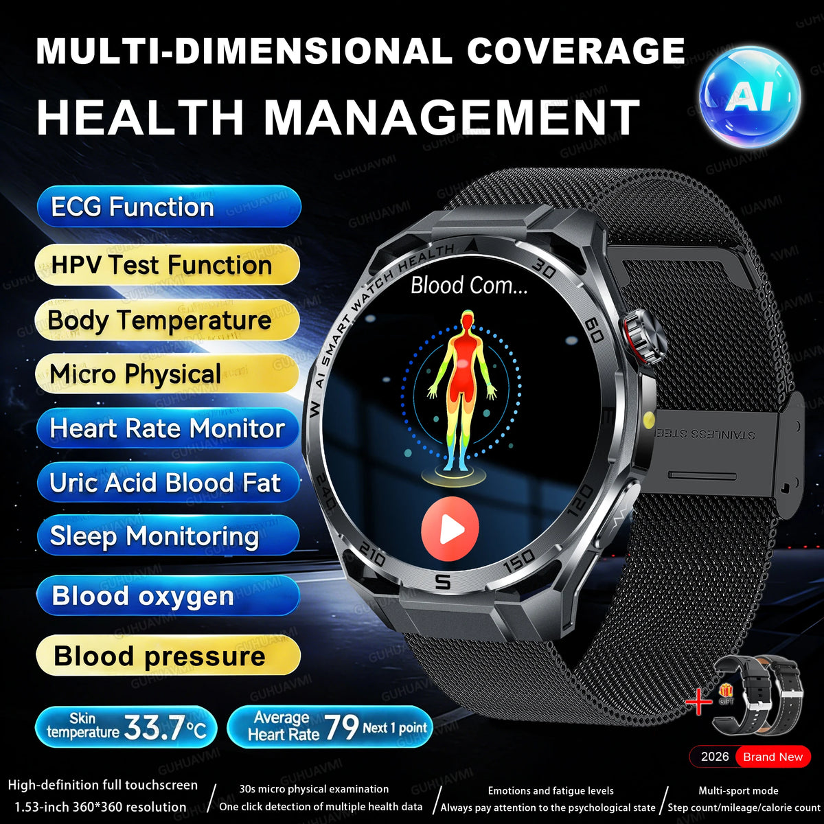 ECG+PPG Advanced Health Smart Watch for Men & Women