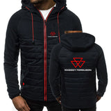 Massey Ferguson 2024 Men Printing New Autumn Warm Patchwork Hip Hop Seven-color Cotton-padded Jacket Hooded Tops