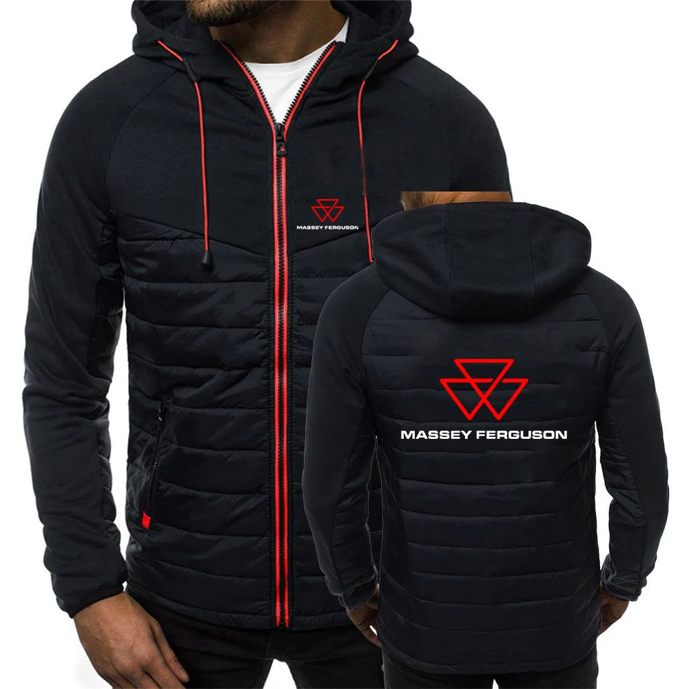 Massey Ferguson 2024 Men Printing New Autumn Warm Patchwork Hip Hop Seven-color Cotton-padded Jacket Hooded Tops