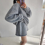 Korean Style Sweater Two 2 Piece Set Women Vintage Autumn Winter Pullover Knitted Tops + Casual Shorts 2 Piece Outfits Female