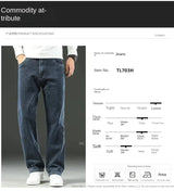 Autumn Winter  Brand New High Waist Jeans Classic Business Casual Office Men's Fashion Stretch Slim Denim Jeans Navy Blue