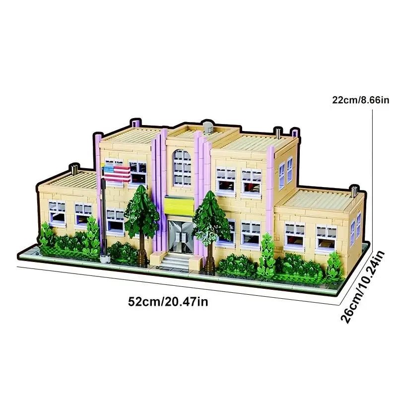 Springfield Elementary School House Modular Buildings Blocks City Apartment Architecture Brick Model Kit Adult DIY Gift 3500PCS