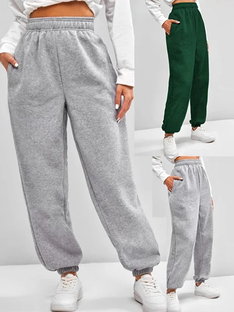 Women's High Waist Fleece Sweatpants with Elastic Waistband