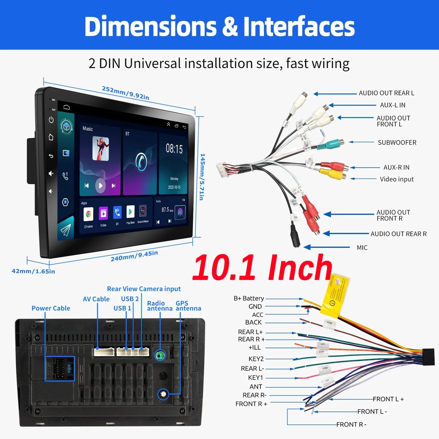 ESSGOO 7"/9"/10" Double Din Car Stereo | Android 14 | CarPlay & Auto