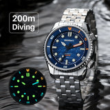 BERNY Automatic Diver Watch for Men Top Luxury Sapphire 316L Steel New Wave Dial 200M Waterproof Mechanical Diving Men's Watches