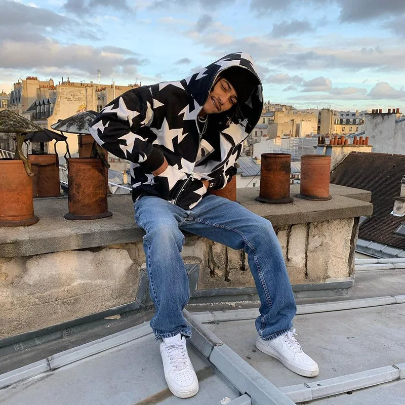 Men’s Y2K Star Print Relaxed Hoodie