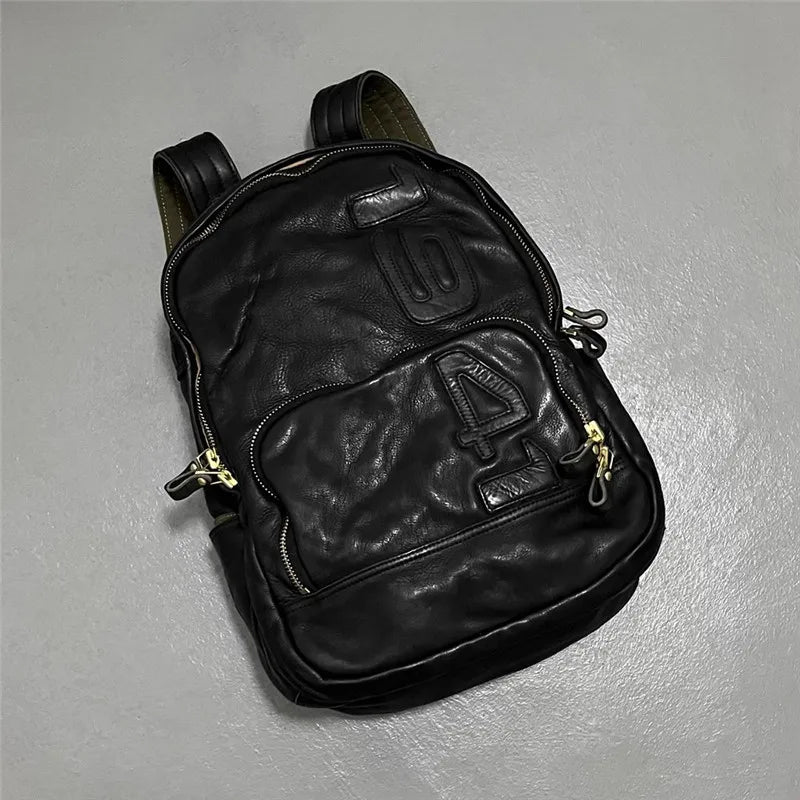 Vintage luxury genuine leather large capacity men's backpacks outdoor daily travel handmade soft real cowhide laptop schoolbags